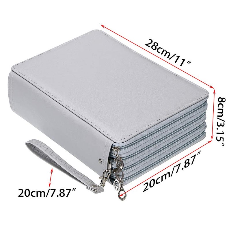 BTSKY 200 Slots Colored Pencil Organizer - Deluxe PU Leather Pencil Case Holder With Removal Handle Strap Pencil Box Large for Colored Pencils Watercolor Pencils Grey - Image 3